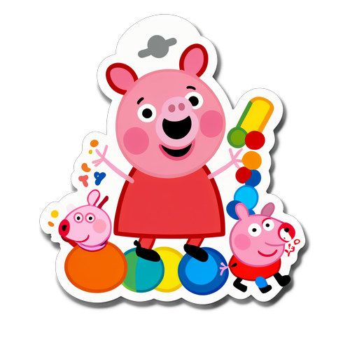 Eine süße Darstellung von Peppa Pig als Baby mit Spielzeug