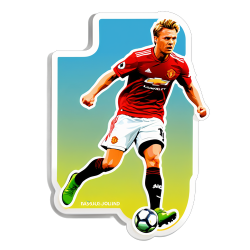 En livlig sticker af Rasmus Højlund i Manchester United trøje