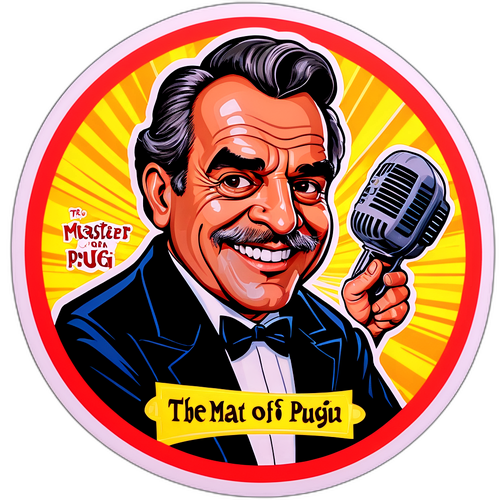 Retrato caricaturesco de Arturo Puig en su película más famosa, con el texto 'El Maestro del Cine'