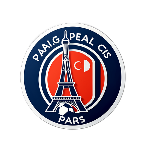PSG Aufkleber mit stilisierter Silhouette des Eiffelturms und eines Fußballs