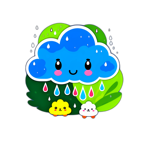 可愛的春天雨雲貼紙