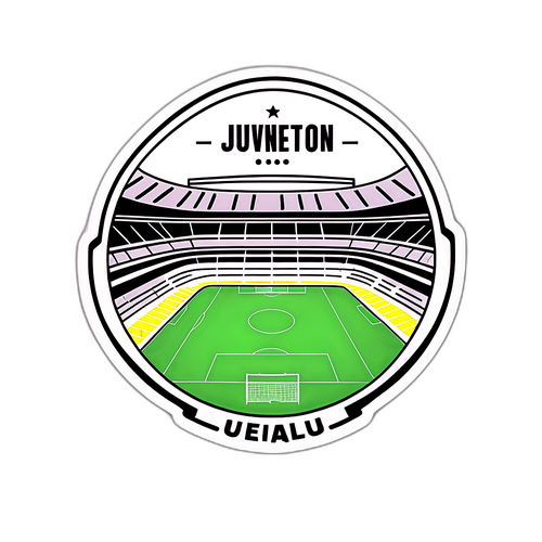 Minimalist design av Juventus' hjemmestadion med timer og teksten 'Game On!'