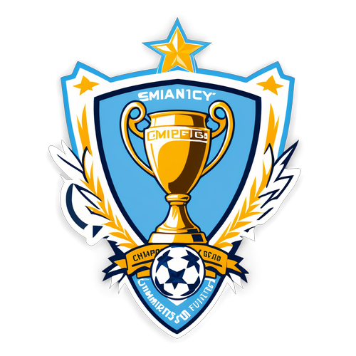 Diseño de una colección de trofeos en los colores del Manchester City que dice 'Campeones del Futuro'