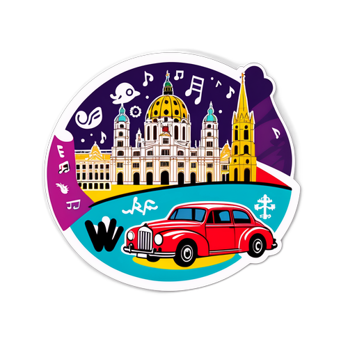 Vibrant reise klistremerke med Wiens kulturhøydepunkter