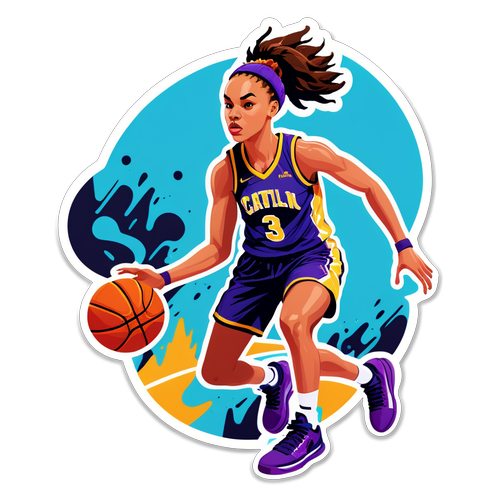 En dynamisk sticker med Caitlin Clark driblende en basketball