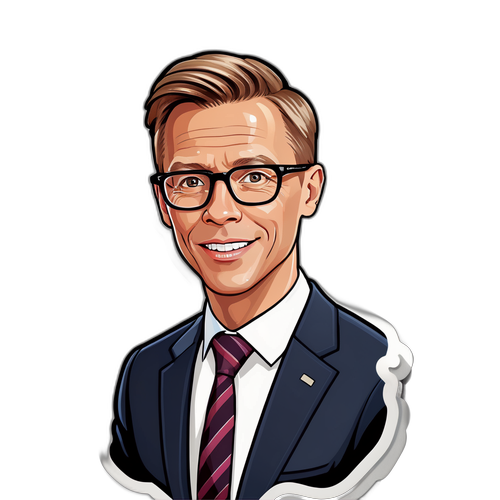 Autocolant cu fostul prim-ministru finlandez Alexander Stubb