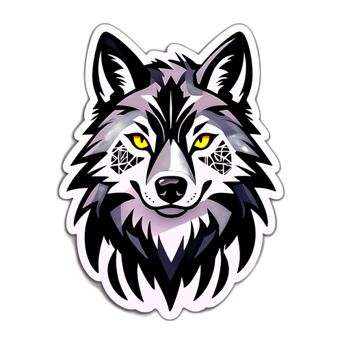 Autocollant moderne de loup stylisé en noir et blanc avec des motifs de graffiti