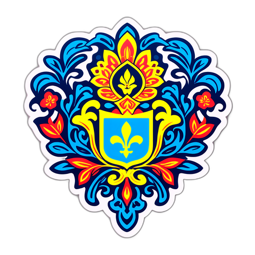 Наклейка у формі емблеми 'Українська Істина' з традиційним орнаментом