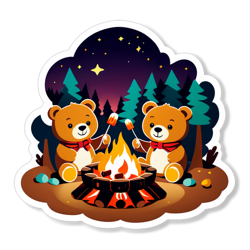 Warm Fellowship Under the Stars: Teddy Bears Roasting Marshmallows by the Campfire!