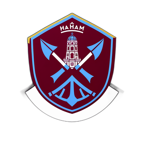 Modifikovaný logo West Ham United s kloboukem a londýnskou architekturou