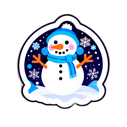 귀여운 눈사람과 눈송이 스티커