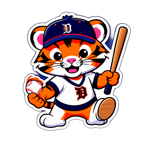 Playful Tiger Cub with Baseball Gear