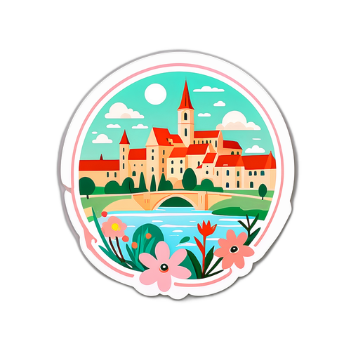 Minimalist sticker af Bergeracs charmerende landskab