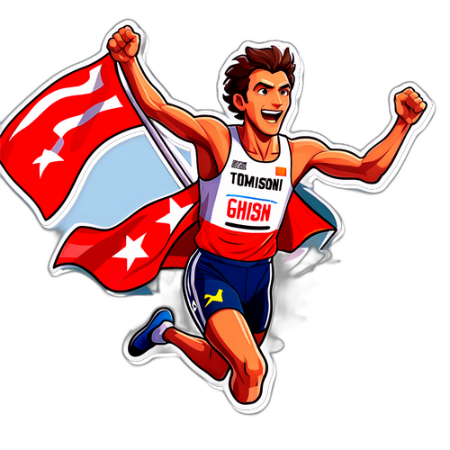 Sticker de Tomás Ghisoni cruzando la meta