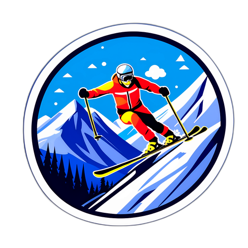 Adesivo di un paesaggio alpino maestoso, sci