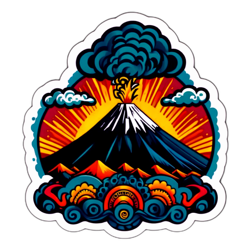 Vibrant Eruption of Guatemalan Volcano with Mayan Patterns