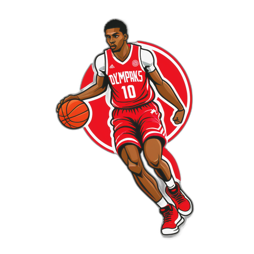 Αυτοκόλλητο με το λογότυπο του Ολυμπιακού και παίκτη μπάσκετ