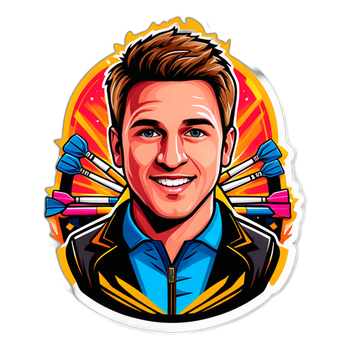 Színes grafikus matrica darts játékos Lukács Littler portréjával