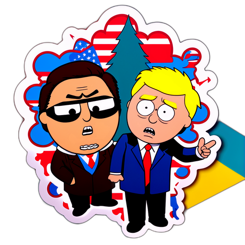 Sticker Design: Kritische und satirische Comic-Darstellung zu politischen Themen rund um South Park und Trump