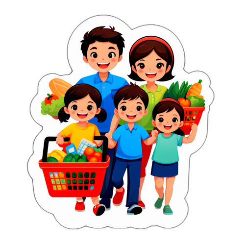 가족이 E-Mart에서 장을 보는 스티커 디자인