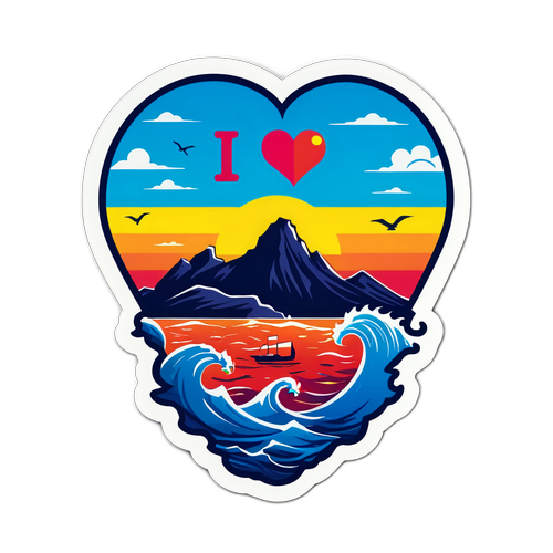 Наклейка с силуэтом Новороссийска на фоне моря