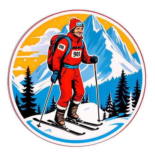 Nostalgischer Gustav Thöni im Retro-Ski-Outfit