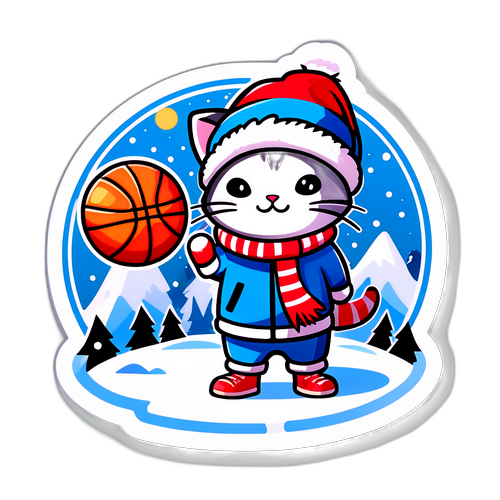 Masiglang Pusa sa Taglamig na Naglalaro ng Basketball