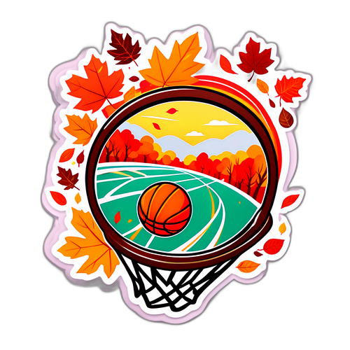 Whimsical Basketball in Autumn Leaves