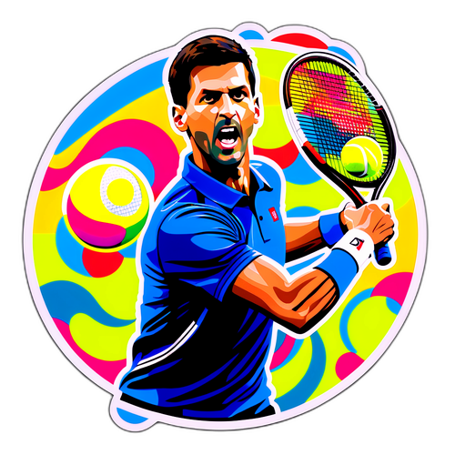 Autocolant vibrant cu Novak Djokovic servind