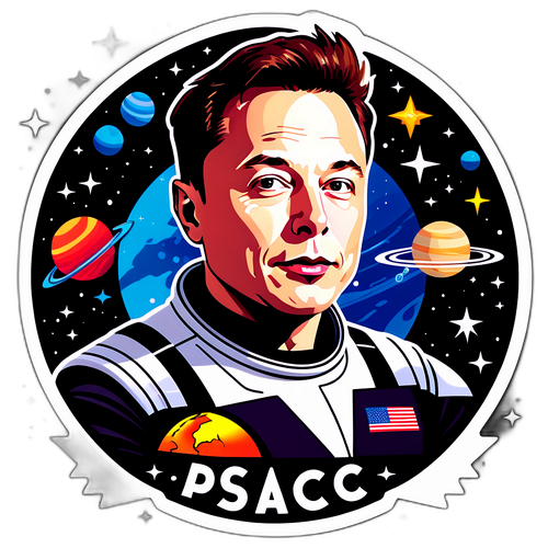 Autocollant futuriste d'Elon Musk avec une fusée SpaceX
