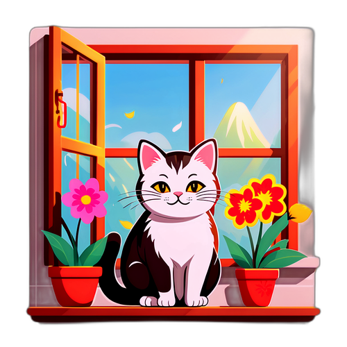 调皮的猫咪在窗边