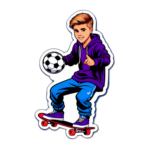 Sticker van een coole jongen die skateboardt