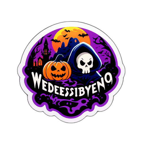 Een sticker die het plezier van het derde seizoen van Wednesday vastlegt