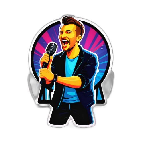 Stylizovaný sticker představující Adama Mišíka na jevišti