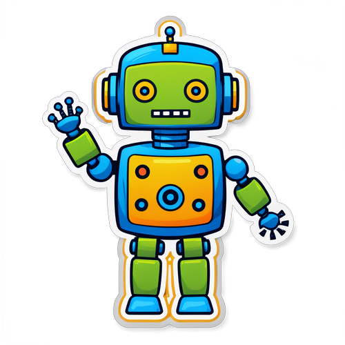 Friendly Robot Waving Sticker