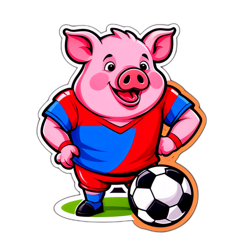 สติ๊กเกอร์หมูการ์ตูนกับลูกฟุตบอล