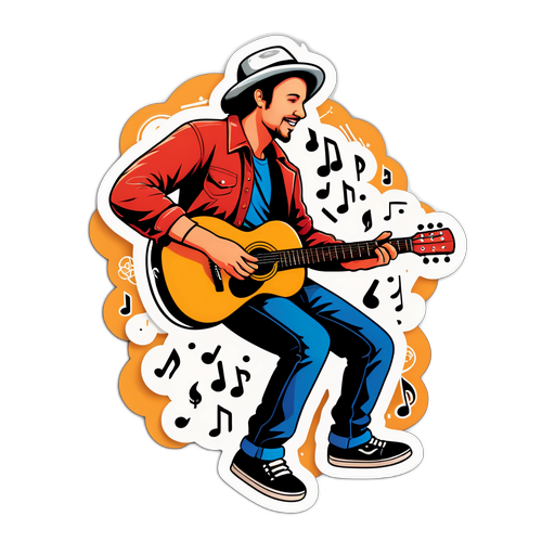 Aufkleber mit Lukas Mraz, der Gitarre spielt