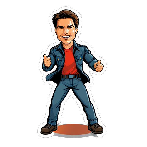 Tom Cruise in Actie: Een Cartooneske Sticker met 'Mission Possible!' die je Niet Wilt Missen!