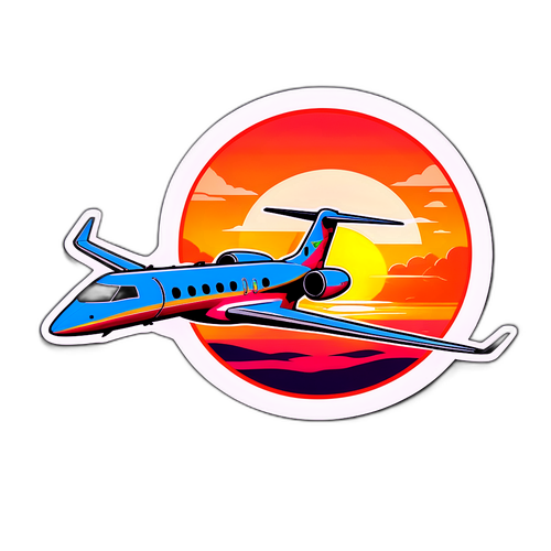Sticker van een luxe Gulfstream jet met zonsondergang