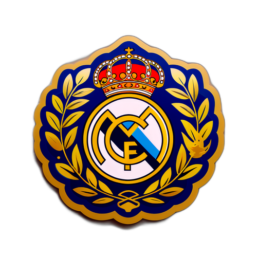 Real Madrids emblem med fotboll och gyllene krans