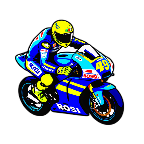 ロッシの名車とサーキット風景のステッカー