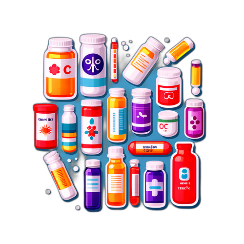 ユーモラスなOTC類似薬のパッケージを配したステッカー