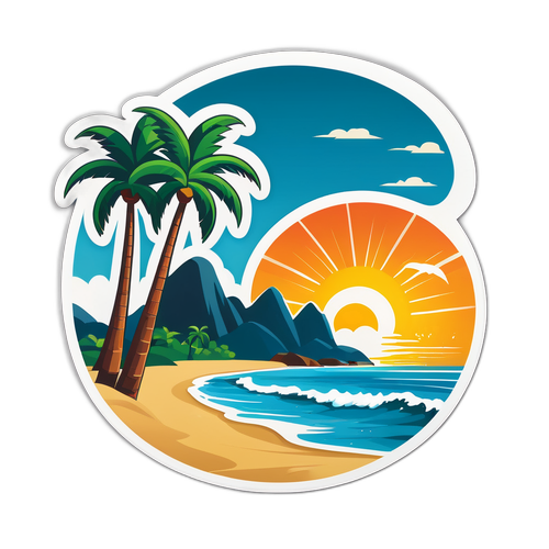 Praia Relaxante com Palmk Trees e Pôr do Sol