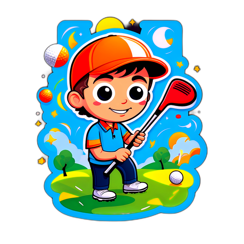 Vrolijke Cartoon Versie van Jonge Golfer