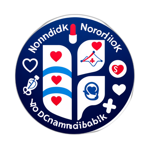 Aufkleber mit Novo Nordisk Logo und medizinischen Symbolen