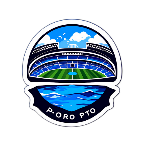 Nhãn dán cho trận đấu Porto với các yếu tố của biển và sân vận động đẹp
