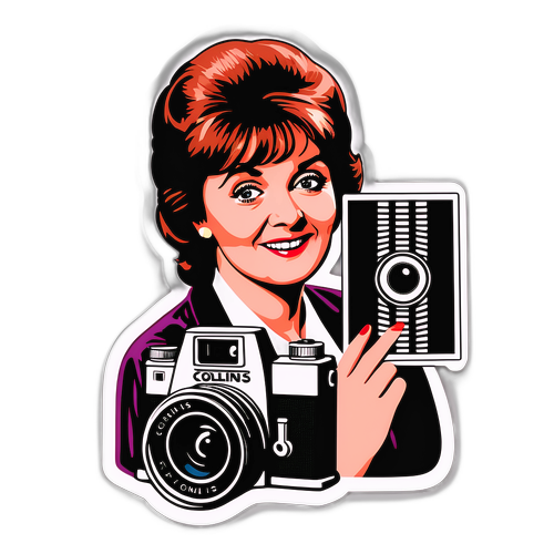 Nostalgisk sticker af Pauline Collins med klassiske filmelementer
