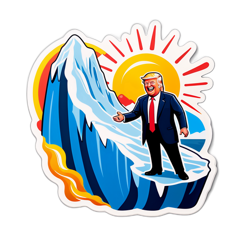 Speelse sticker met Trump op een Groenlandse ijsschots