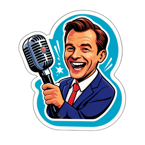 Design samolepky s Karel Šípem držícím mikrofon