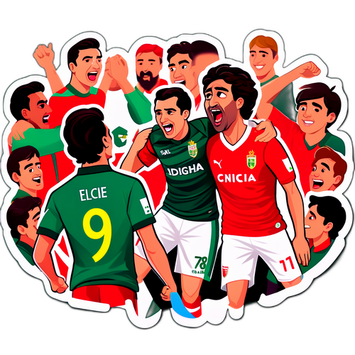 Ілюстрація матчу Ельче – Севілья з емоційними моментами гри та захопленими вболівальниками